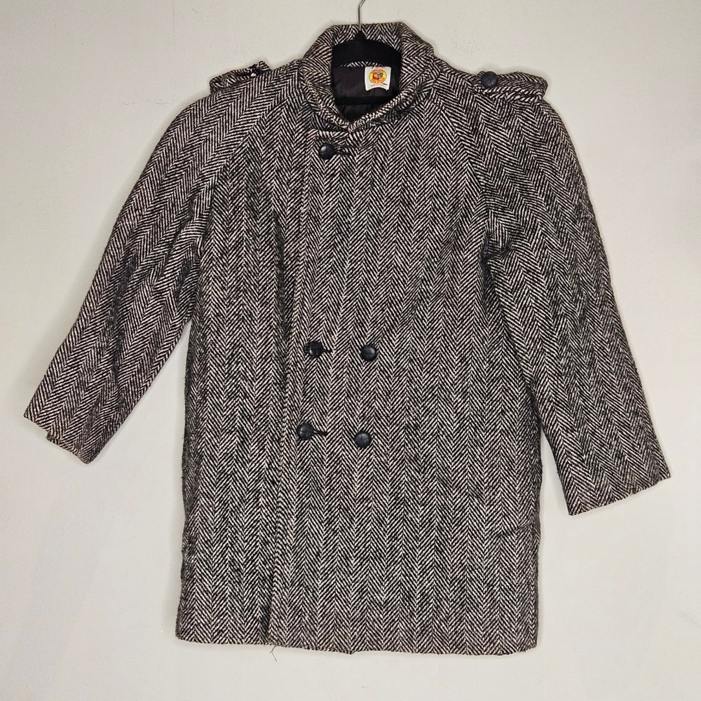 Vintage Winnie the Pooh Kids Size 7 Herringbone Double Breasted Wool Blend Coat